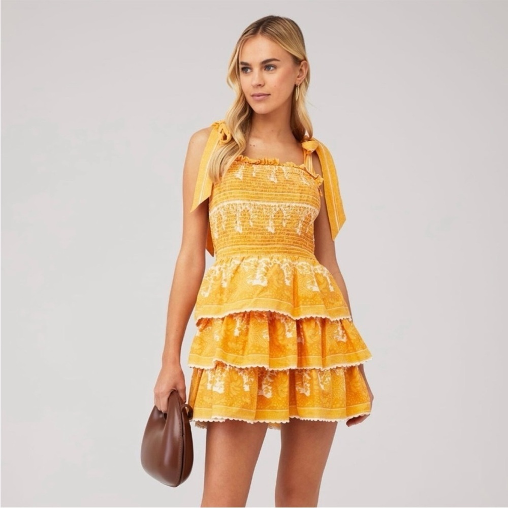 Cleobella Eliana Mini Dress Yellow Tiered‎ NWT Size Large
